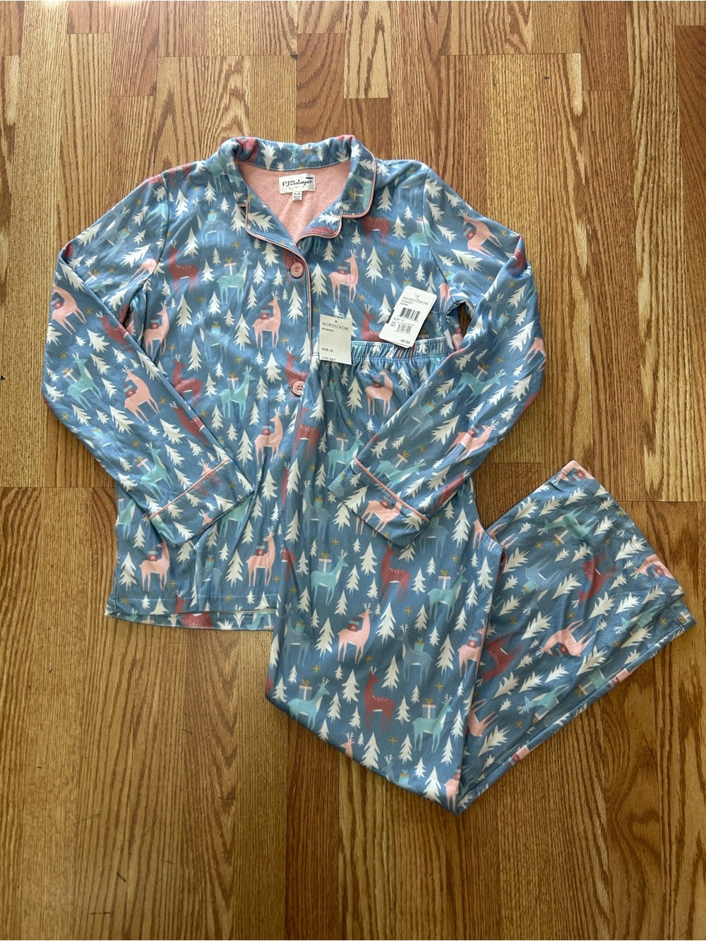 Girls PJ Salvage Blue Winter Deer Pajama Set Size XL/16 NWT